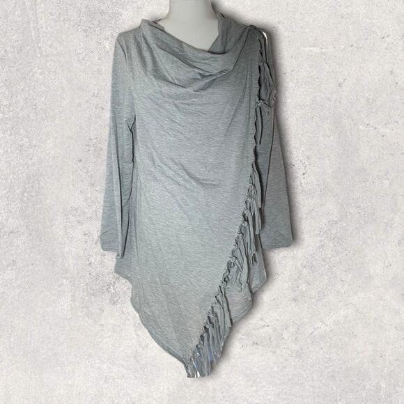 CARDIGAN TASSEL FRINGE SHIRT GREY - M - Picture 2 of 5